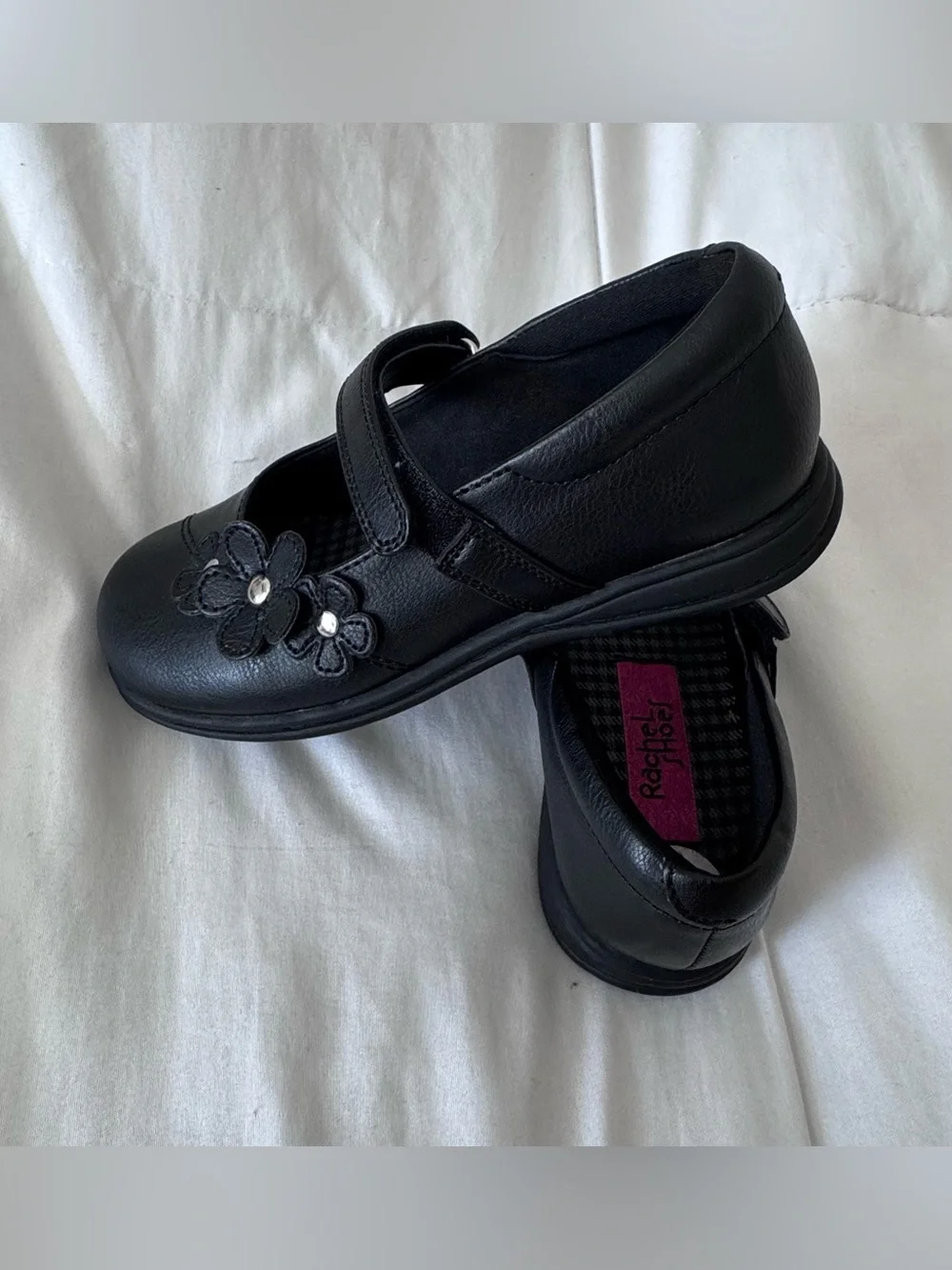 Rachel Shoes Black Girls' Mary Jane Dress Shoes with Flower Appliques